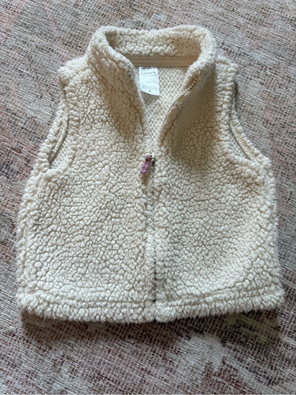 Carter's Cream Sherpa Zip Vest with Purple Pull